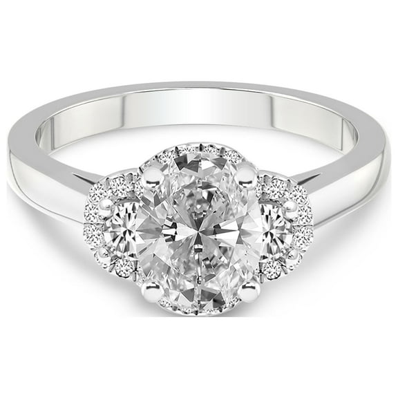 2 Carat IGI Certified Oval Shape Lab Grown Diamond Engagement Ring | 14K White Gold | Swirl Three Stone Halo Diamond Engagement Ring | FG-VS1-VS2 Quality | Friendly Diamonds