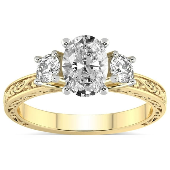 IGI Certified 2 Carat Oval Shape Lab Grown Diamond Engagement Ring | 14K White Gold | Valencia Three Stone Vintage Diamond Ring | FG-VS1-VS2 Quality Friendly Diamonds