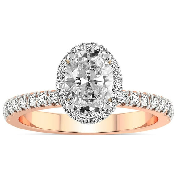 IGI Certified 2 Carat Oval Shape Lab Grown Diamond Engagement Ring | 14K Rose Gold | Amarya Secret Double Halo Lab Diamond Ring | FG-VS1-VS2 Quality Friendly Diamonds