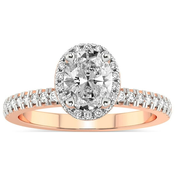 IGI Certified 2 Carat Oval Shape Lab Grown Diamond Engagement Ring | 14K Rose Gold |Elle Classic Halo Diamond Ring | FG-VS1-VS2 Quality Friendly Diamonds