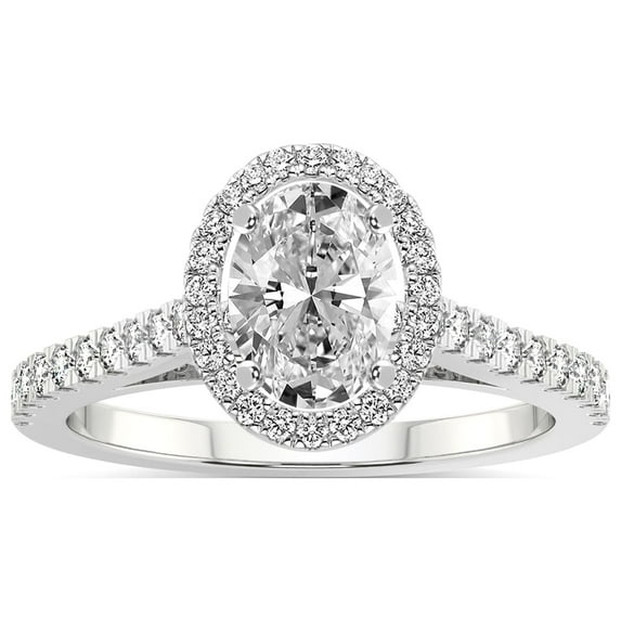 IGI Certified 2 Carat Oval Shape Lab Grown Diamond Engagement Ring | 14K White Gold | Rising Sun Halo Lab Diamond Ring | FG-VS1-VS2 Quality Friendly Diamonds