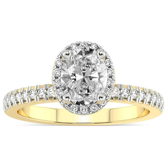 IGI Certified 2 Carat Oval Shape Lab Grown Diamond Engagement Ring | 14K Yellow Gold |Elle Classic Halo Diamond Ring | FG-VS1-VS2 Quality Friendly Diamonds