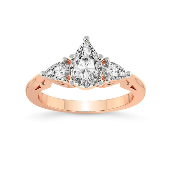 2 Carat IGI Certified Pear Shape Lab Grown Diamond Engagement Ring | 14K Rose Gold | Leona Three stone Side Pear Shape Lab Diamond Ring | FG-VS1-VS2 Quality Friendly Diamonds