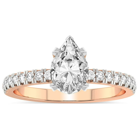 2 Carat IGI Certified Pear Shape Lab Grown Diamond Engagement Ring | 14K Rose Gold | Serena Eternity Lab Diamond Ring | FG-VS1-VS2 Quality Friendly Diamonds