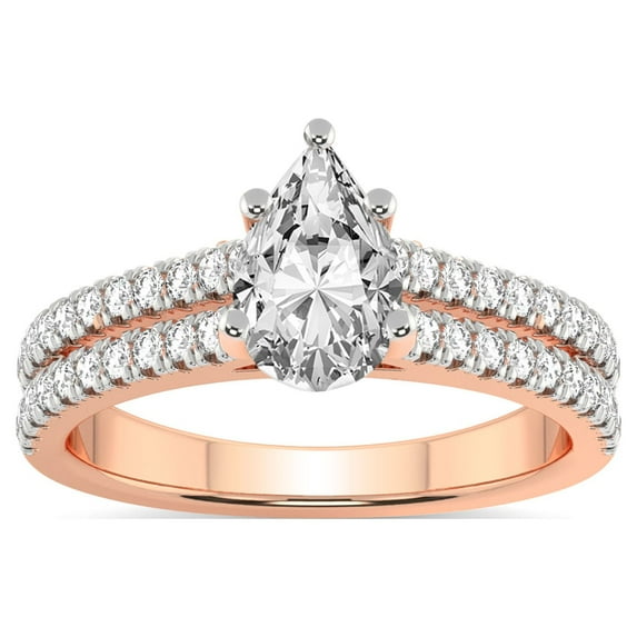 2 Carat IGI Certified Pear Shape Lab Grown Diamond Engagement Ring | 14K Rose Gold | Tosca Secret Halo Double Band Lab Diamond Ring | FG-VS1-VS2 Quality Friendly Diamonds