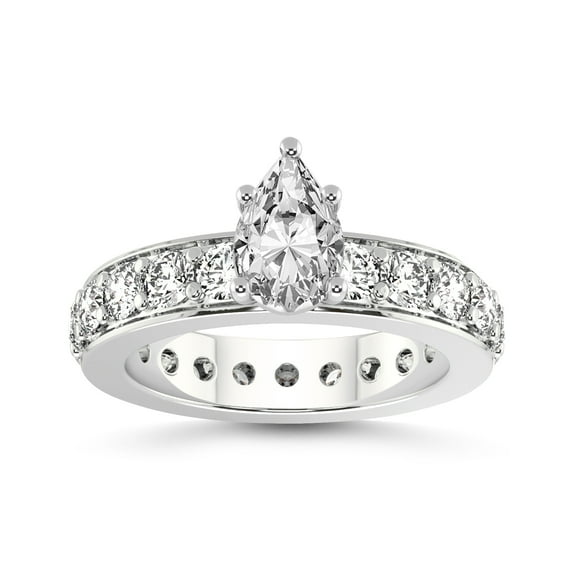 2 Carat IGI Certified Pear Shape Lab Grown Diamond Engagement Ring | 14K White Gold | Madeline Full Eternity Diamond Ring | FG-VS1-VS2 Quality Friendly Diamonds