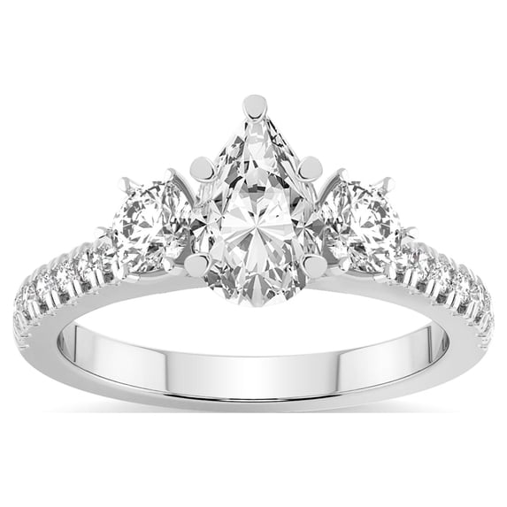 2 Carat IGI Certified Pear Shape Lab Grown Diamond Engagement Ring | 14K White Gold | Tiara Three Stone Lab Diamond Ring | FG-VS1-VS2 Quality Friendly Diamonds