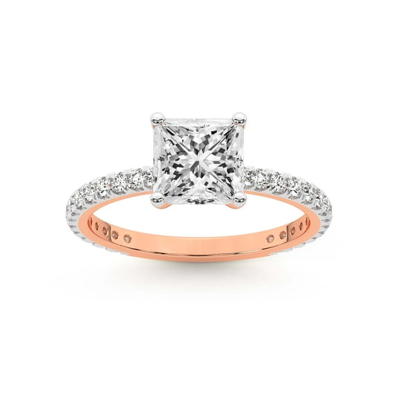 2 Carat IGI Certified Princess Shape Lab Grown Diamond Engagement Ring | 14K Rose Gold | Emily Eternity Lab Diamond Ring | FG-VS1-VS2 Quality Friendly Diamonds
