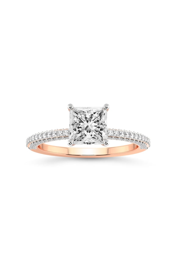 2 Carat IGI Certified Princess Shape Lab Grown Diamond Engagement Ring | 14K Rose Gold | Grace Micro Pave Eternity Lab Diamond Ring | FG-VS1-VS2 Quality Friendly Diamonds