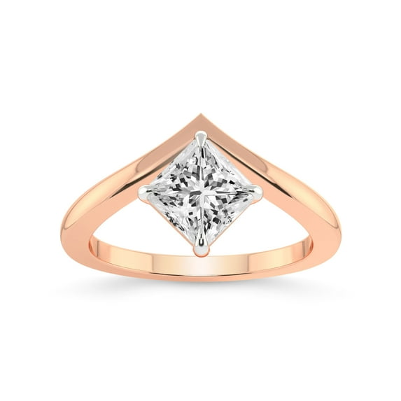 IGI Certified 2 Carat Princess Shape Lab Grown Diamond Engagement Ring | 14K Rose Gold | Janes Chevron Lab Diamond Ring | FG-VS1-VS2 Quality Friendly Diamonds
