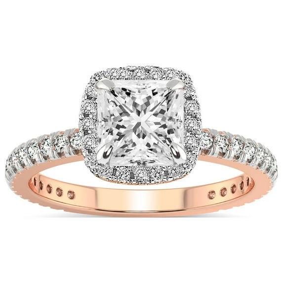 2 Carat IGI Certified Princess Shape Lab Grown Diamond Engagement Ring | 14K Rose Gold |Klarissa Halo Diamond Eternity Lab Diamond Ring | FG-VS1-VS2 Quality Friendly Diamonds