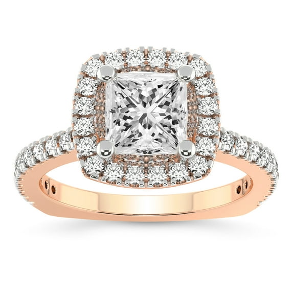 IGI Certified 2 Carat Princess Shape Lab Grown Diamond Engagement Ring | 14K Rose Gold | Valerie Euro Shank Halo Lab Diamond Ring | FG-VS1-VS2 Quality Friendly Diamonds