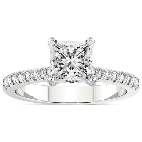 2 Carat IGI Certified Princess Shape Lab Grown Diamond Engagement Ring | 14K White Gold | Amy Tapered Eternity Lab Diamond Ring | FG-VS1-VS2 Quality Friendly Diamonds