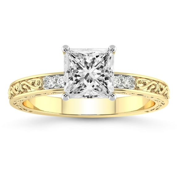 IGI Certified 2 Carat Princess Shape Lab Grown Diamond Engagement Ring | 14K White Gold | Antique Allure Vintage Lab Diamond Ring | FG-VS1-VS2 Quality Friendly Diamonds
