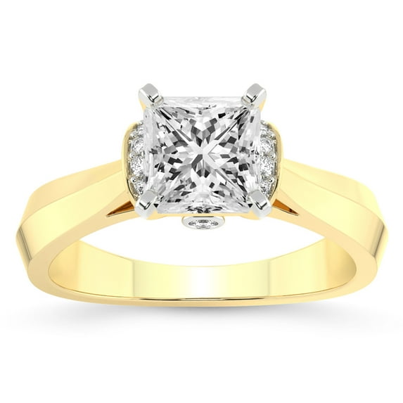 IGI Certified 2 Carat Princess Shape Lab Grown Diamond Engagement Ring | 14K White Gold | Delanie Side Cuff Lab Diamond Ring | FG-VS1-VS2 Quality Friendly Diamonds