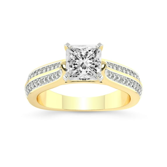2 Carat IGI Certified Princess Shape Lab Grown Diamond Engagement Ring | 14K Yellow Gold | Sandra Side Stone Lab Diamond Ring | FG-VS1-VS2 Quality Friendly Diamonds
