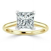 2 Ct OM-RE Princess Shape FG Diamond Engagement Ring, 14K Yellow Gold
