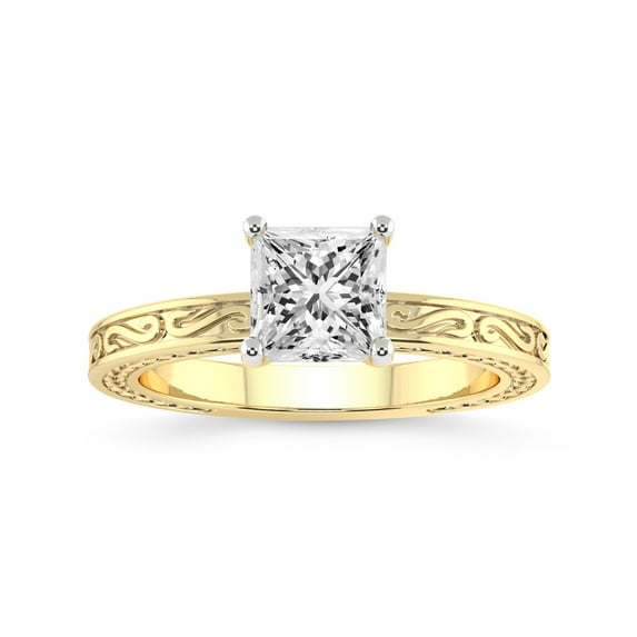 IGI Certified 2 Carat Princess Shape Lab Grown Diamond Engagement Ring | 14K Yellow Gold | Ivory Vintage Solitaire Diamond Ring | FG-VS Quality Friendly Diamonds