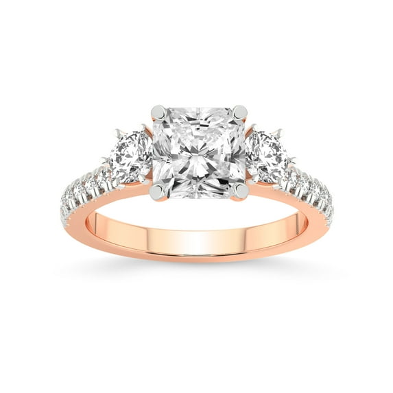 2 Carat IGI Certified Radiant Shape Lab Grown Diamond Engagement Ring | 14K Rose Gold | Tiara Three Stone Lab Diamond Ring | FG-VS1-VS2 Quality Friendly Diamonds
