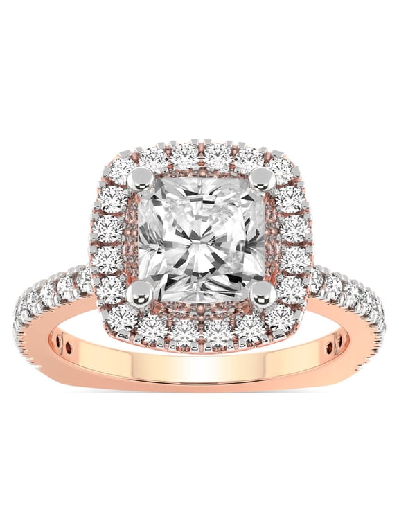 2 Carat IGI Certified Radiant Shape Lab Grown Diamond Engagement Ring | 14K Rose Gold | Valerie Euro Shank Halo Lab Diamond Ring | FG-VS1-VS2 Quality Friendly Diamonds