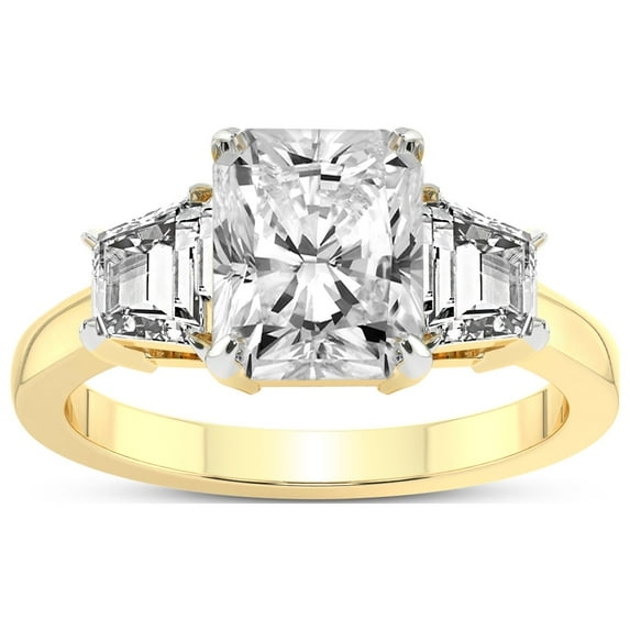 2 Carat IGI Certified Radiant Shape Lab Grown Diamond Engagement Ring | 14K Yellow Gold |Dianna Three Stone Side Trapezium Diamond Ring | FG-VS1-VS2 Quality Friendly Diamonds