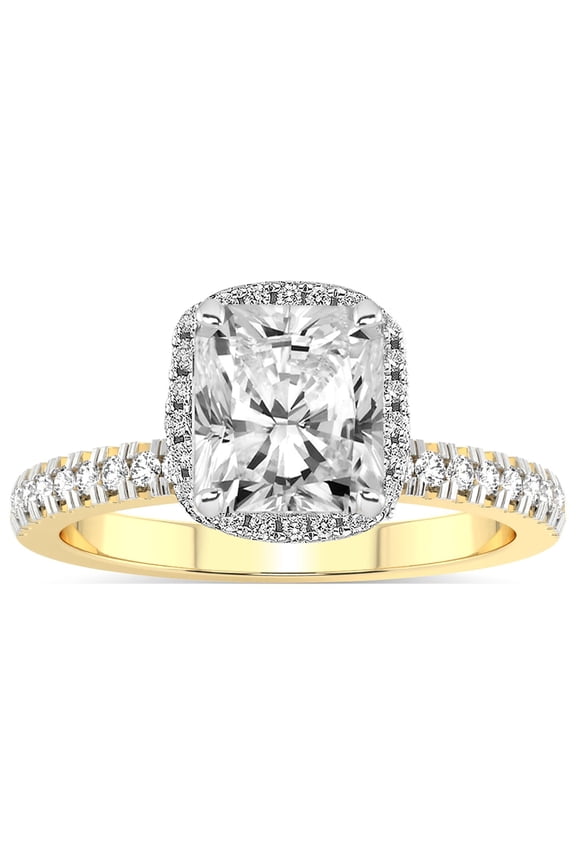 IGI Certified 2 Carat Radiant Shape Lab Grown Diamond Engagement Ring | 14K Yellow Gold |Elle Classic Halo Diamond Ring | FG-VS1-VS2 Quality Friendly Diamonds
