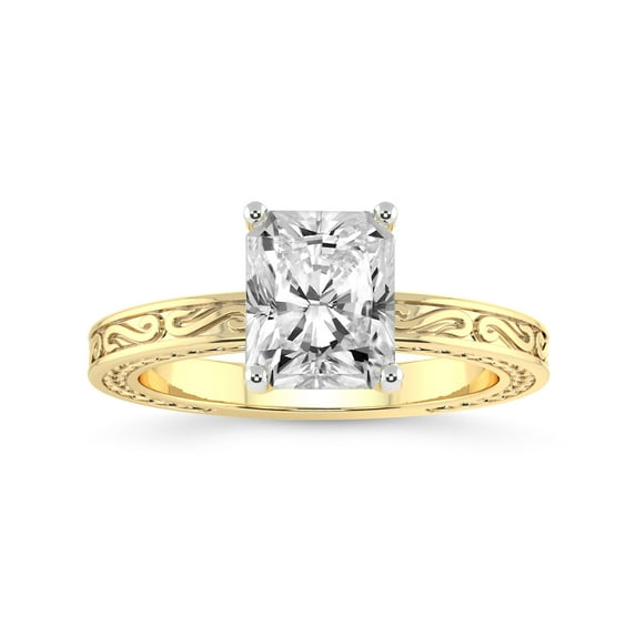 IGI Certified 2 Carat Radiant Shape Lab Grown Diamond Engagement Ring | 14K Yellow Gold | Ivory Vintage Solitaire Diamond Ring | FG-VS Quality Friendly Diamonds