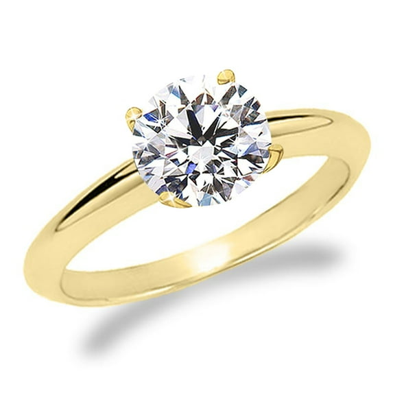 2 Carat IGI Certified Round Cut Lab Grown Diamond 14K Yellow Gold Solitaire Engagement Ring Size 6 (G-H Color, VS2 Clarity)