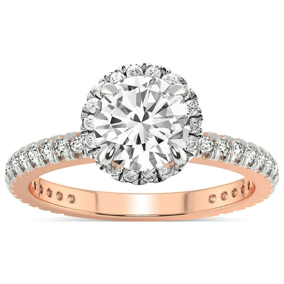 2 Carat IGI Certified Round Shape Lab Grown Diamond Engagement Ring | 14K Rose Gold |Klarissa Halo Diamond Eternity Lab Diamond Ring | FG-VS1-VS2 Quality Friendly Diamonds