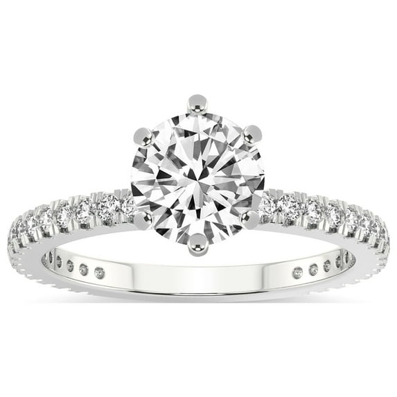 2 Carat IGI Certified Round Shape Lab Grown Diamond Engagement Ring | 14K White Gold | Zoey Six Prong Eternity Lab Diamond Ring | FG-VS1-VS2 Quality Friendly Diamonds