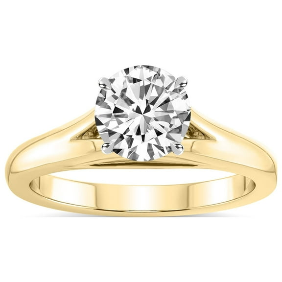 IGI Certified 2 Carat Round Shape Lab Grown Diamond Engagement Ring | 14K Yellow Gold | Cathedral Split Shank Solitaire Diamond Ring | FG-VS1-VS2 Quality Friendly Diamonds