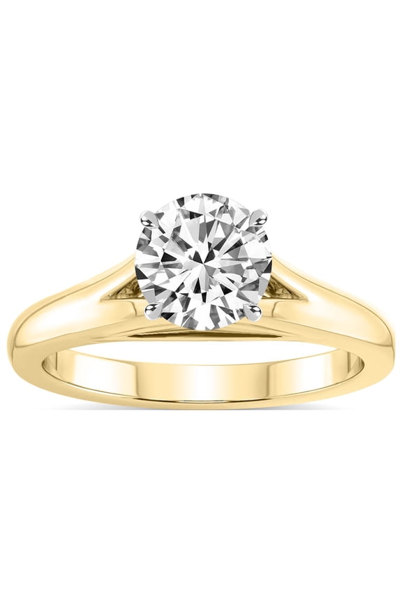 IGI Certified 2 Carat Round Shape Lab Grown Diamond Engagement Ring | 14K Yellow Gold | Cathedral Split Shank Solitaire Diamond Ring | FG-VS1-VS2 Quality Friendly Diamonds