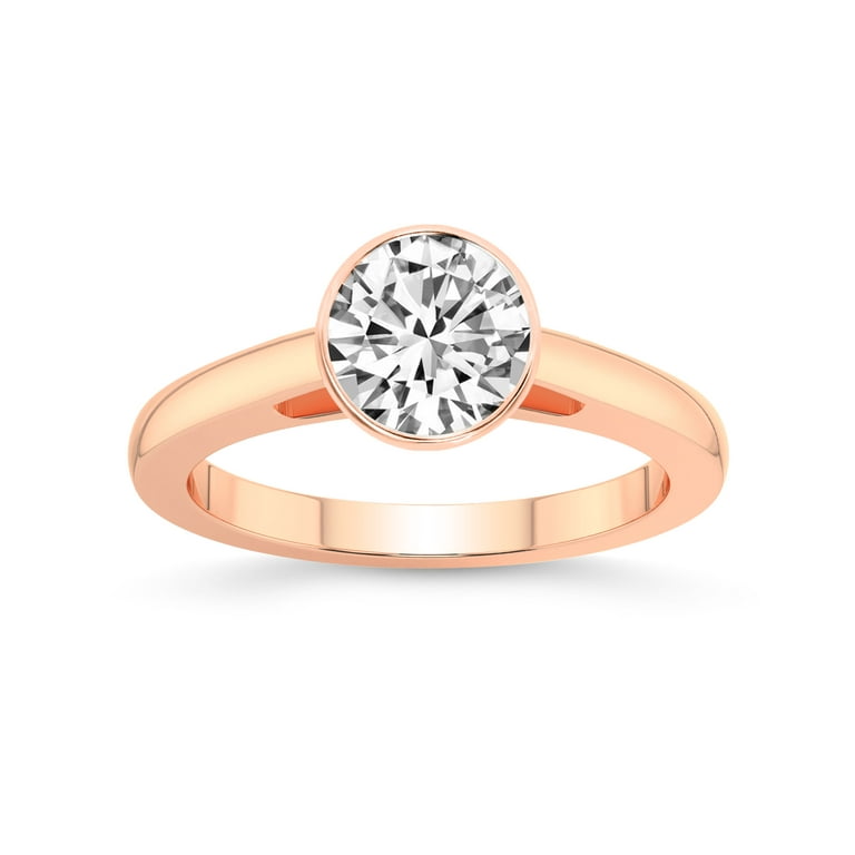 Eliza - 14K Yellow Gold Round Diamond Solitaire Engagement Ring with Pave Setting