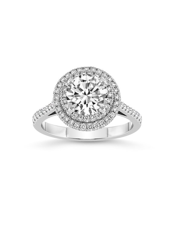 2 Carat | IGI Certified Round Shape Lab Grown Diamond Engagement Ring For Women | 14K White Gold | Lab Created Arya Double Halo Diamond Engagement Ring | FG-VS1-VS2 Quality