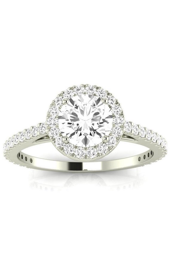 2 Carat Lab 14K White Gold Synthetic Lab Grown Round Classic Halo IGI Certified Diamond Engagement Ring (1.5 Ct, H-I Color, VS1-VS2 Clarity Center)