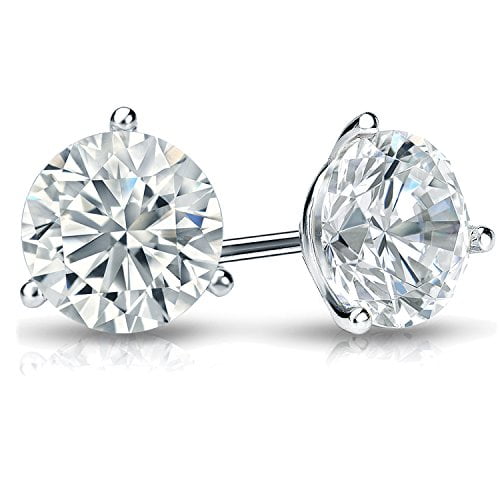 2 Carat Lab Grown Diamond Stud Earrings in 14k White Gold Round (cttw, H-I, VS1-VS2) 3-Prong Martini, Screw-backs by Diamond Wish