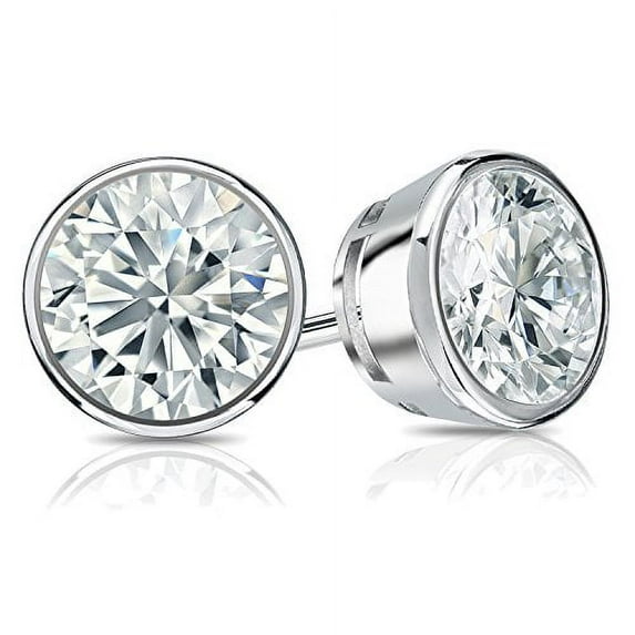 2 Carat Lab Grown Diamond Stud Earrings in 14k White Gold Round (cttw, I-J, VS1-VS2) Bezel-set, Screw-backs by Diamond Wish