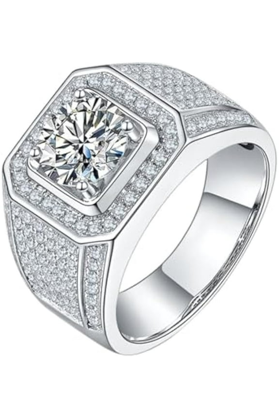 2 Carat Lab Grown Diamond Wedding Rings for Men Moissanite Ring S925 Sterling Silver Moissanite Men Diamond Ring Moissanite Engagement Rings for Men's Promise Rings