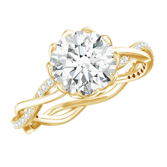 Rosec Jewels Designer Moissanite Solitaire Engagement Ring 2 Ct - Braided Ring - 8 mm - D-VS1 Quality - with Jewelry Box, 10K Yellow Gold, US 6.00