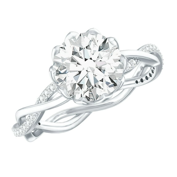 Rosec Jewels Designer Moissanite Solitaire Engagement Ring 2 Ct - Braided Ring - 8 mm - D-VS1 Quality - with Jewelry Box, 925 Sterling Silver, US 11.00