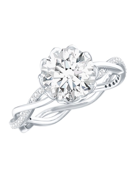 Designer Moissanite Solitaire Engagement Ring 2 Ct - Braided Ring - 8 mm - D-VS1 Quality - with Jewelry Box, 925 Sterling Silver, US 4.00