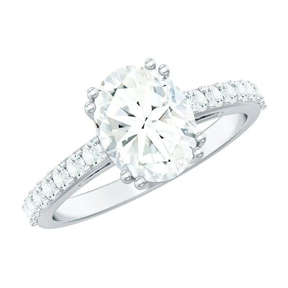 Rosec Jewels 2 Carat Moissanite Engagement Ring for Women - 7X9 mm Oval Moissanite Ring - D-VS1 Grade, 18K White Gold, US 5.50