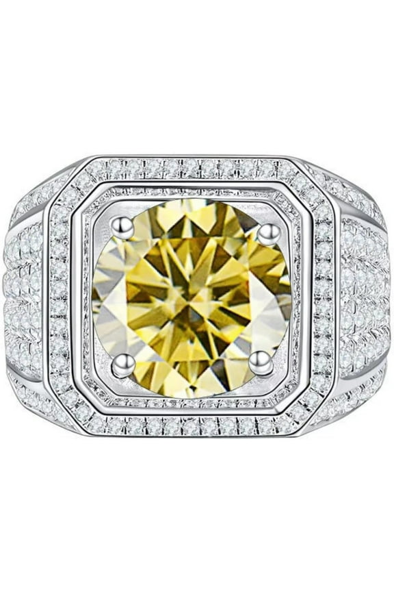 2 Carat Moissanite Engagement Rings for Men D Color VVS1 Men Wedding Rings Round Cut Yellow/Pink/Blue Moissanite Rings with Certificate