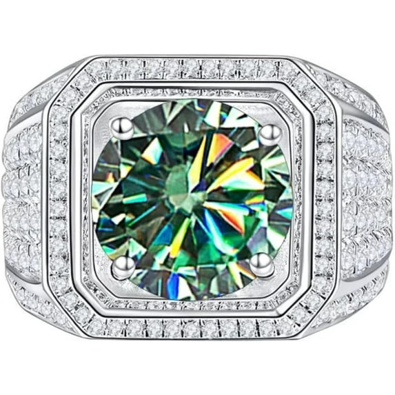 2 Carat Moissanite Engagement Rings for Men D Color VVS1 Clarity Round Cut Diamond Rings Yellow/Pink/Blue Moissanite Rings S925 Silver Moissanite Wedding Bands with Certificate