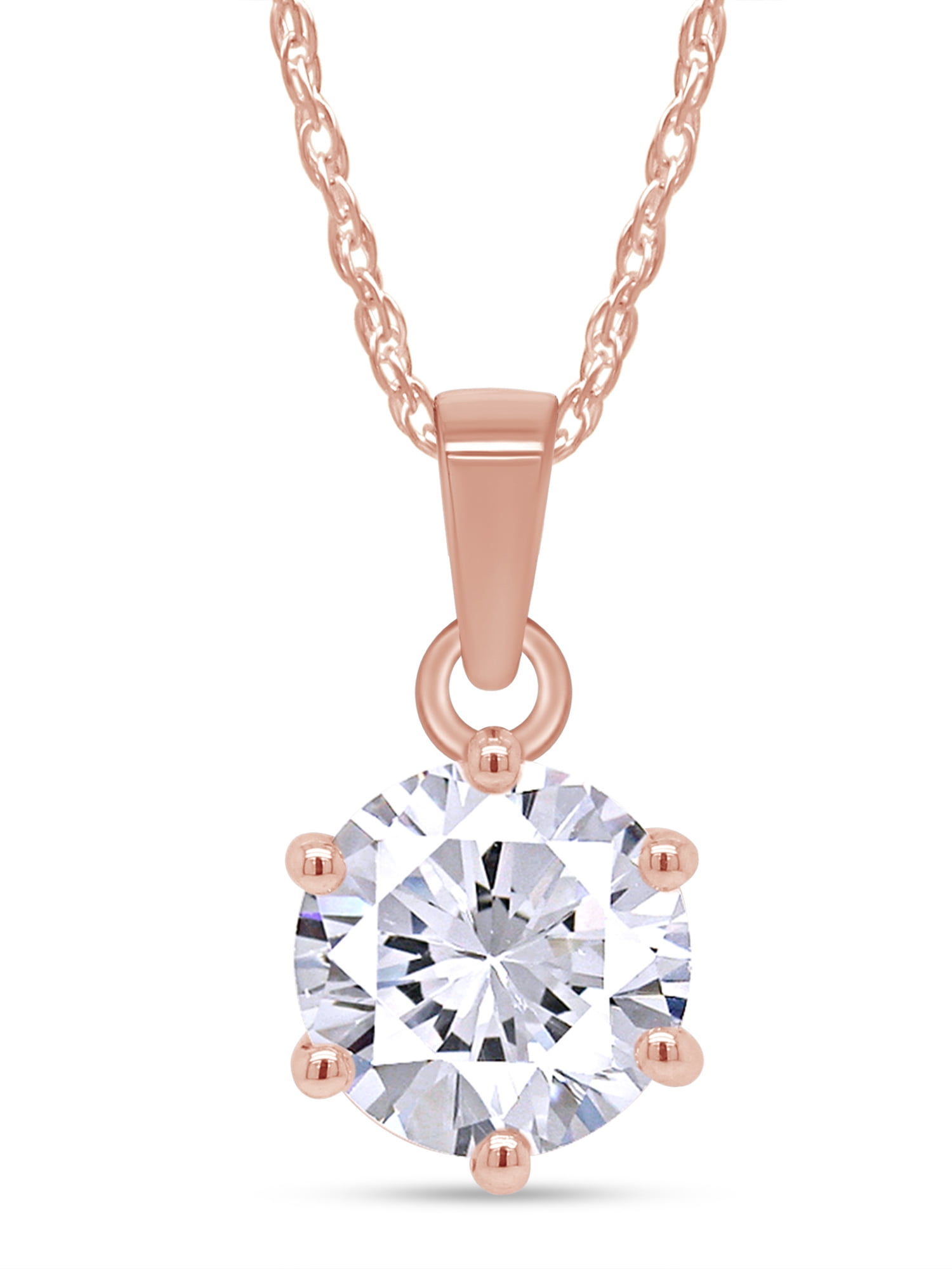 1 Carat Round Cut Moissanite Solitaire Pendant Necklace in 18k White Gold  over Silver, Female, Adult 