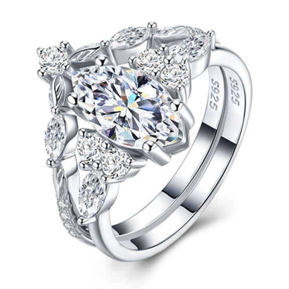 2 Carat Moissanite Ring Set for Women D Color VVS1 Marquise Engagement Ring Set 925 Sterling Silver Stackable Bridal Sets Wedding Rings Size 6-8