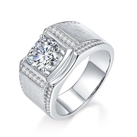 2 Carat Moissanite Rings for Men D Color VVS1 925 Sterling Silver Round Cut Moissanite Wedding Bands Lab Created Diamond Engagement Ring Diamond Promise Ring