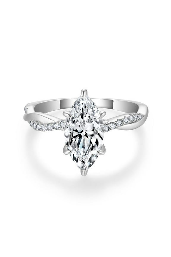 2 Carat Moissanite Rings for Women Bridal Set D Color VVS1 925 Silver Lab Created Diamond Engagement Rings Set Marquise Cut Stackable Eternity Bands with Certificate