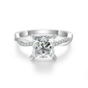 2 Carat Moissanite Rings for Women Bridal Set D Color VVS1 S925 Silver Lab Created Diamond Engagement Rings Set Princess Cut Stackable Eternity Bands with Certificate