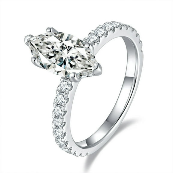 2 Carat Moissanite Rings for Women D Color VVS1 S925 Sterling Silver Marquise Cut Moissanite Promise Ring Simulated Diamond Engagement Ring Lab Created Diamond Ring
